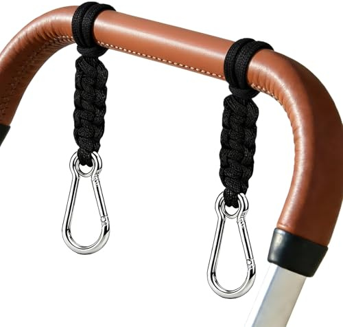 2 Pezzi Ganci Per Passeggino Porta Borse,Appendere Borse,Ganci Passeggino Universali,Ganci da Tasca Per Zaino,Portachiavi,Borsa Per Pannolini e Borsa Della Spesa(Nero+Cavo intrecciato）