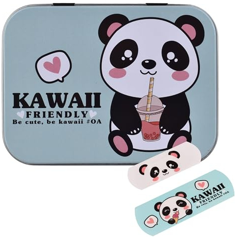 Cute Panda Flexible Plasters in Metal Tin Box, Waterproof & Breathable First Aid Plasters for Kids & Adults, Latex-Free, Hypoallergenic, Easy Removal & Skin-Friendly, Two Sizes, 24 Plasters