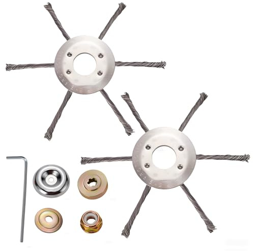 BAPPKON Lot de 2 têtes de débroussailleuse en fil d'acier, lame nouée de 230 mm, remplacement universel pour tondeuse diesel, avec vis de montage pour bordures de pelouse, dérouillage et nettoyage des