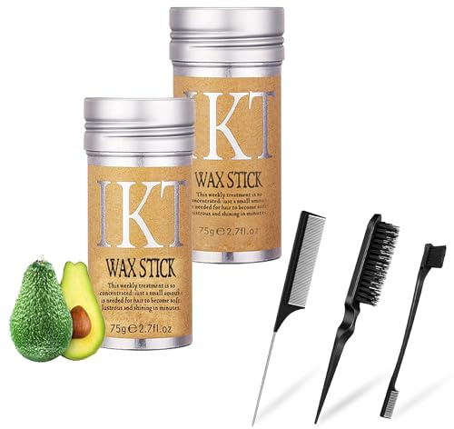 Bangbobi - Confezione da 2 Stick di Cera per Capelli, con Spazzola e Pettine, Controllo dei Capelli Ribelli e dell'Effetto Crespo, Acconciature Slick Bun e Code, Fissaggio Naturale Senza Residui