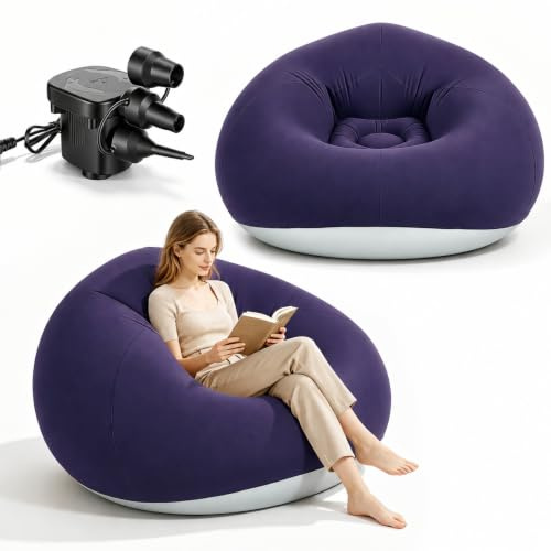 Normodic 2 Pcs Inflatable Bean Bag Chairs, Adults’s Blow up Sofa, Foldable Lazy Couch with Electric Air Pump for Bedroom, Living Room, Camping, Garden, Reading, Relaxing and Gaming(blue)