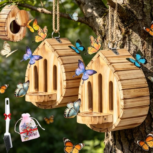 Butterfly House With Puddler, Butterfly House, Butterfly Feeder, Natural Butterfly Habitat With Butterfly Puddler For Outside Butterflies, Moths - Backdoor, Easy To Clean (2pcs)