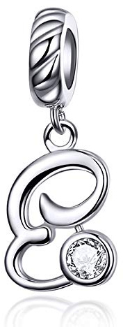 LaMenars alfabet berlock 925 sterlingsilver berlock pärla A till Z kubisk zirkonia hänge kompatibelt med Pandora och europeiska armband damhalsband (Letter A), One Size, Kubisk zirkonia
