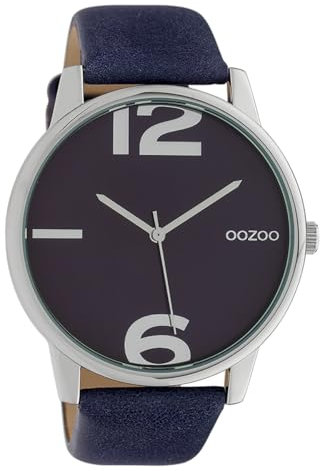 Oozoo Damenuhr mit Lederband 45 MM Silberfarben/Dunkelblau C10372