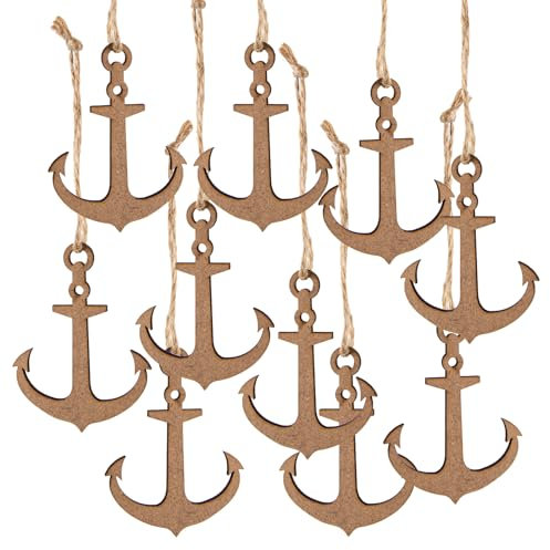 Logbuch-Verlag 10 kleine Holz Anker Anhänger mit Schnur Maritime nautische Deko Fischernetz dekorieren Holzanker 6,5 cm