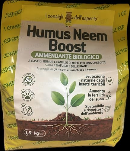 I CONSIGLI DELL’ESPERTO – Humus Neem Boost Humus di Lombrico 100% + Neem Naturale – Ammendante Organico e Fertilizzante Biologico per Orto, Giardino, Frutteto e Piante in Vaso – 3 Litri