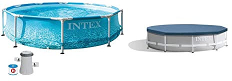 INTEX 55241 - Piscina Desmontable Redonda, Metal Frame, con depuradora 1.250l/h + 28030 - Cobertor Metal & Prisma 305 cm