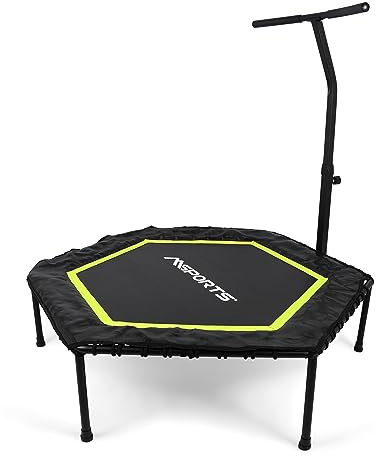 Fitness Trampolin Premium mit Klappfunktion und Haltestange für Indoor und Outdoor | mit Höhenverstellung 150 kg Belastbarkeit | Fitnessstudio oder zu Hause (Grün)