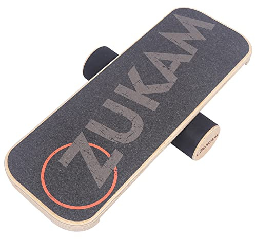 ZUKAM Balance Board Trainer, Wooden Balancing Board with Workout Guide to Exercise and Build Core Stability, Wobble Board for Skateboard, Hockey, Snowboard & Surf Training (Black)