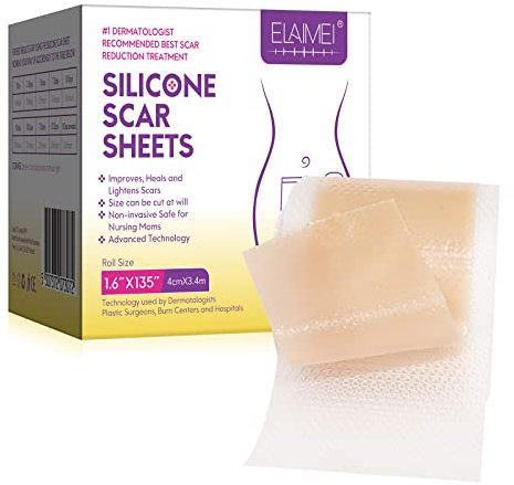 Silikonpflaster für Narben, Professionell für Narben Durch C-Sektion, Operationen, Verbrennungen, Keloid, Akne und mehr, Medikamentenfrei, Silikon-Narbenrolle(4CMx340CM)