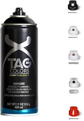 VIRSUS 1 Bomboletta Spray Vernice Acrilica per GRAFFITI Bianco o Nero da 400ml + 5 testine per tratti precisi e spessi, finitura opaca, per street artists murales (BLACK HOLE)