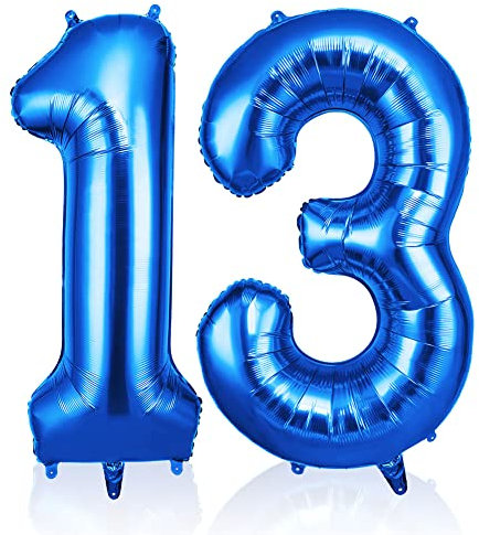 OFFCUP Blue Number 13 Balloons, 40 Inch Large Foil Number 1 & 3 Balloons, Self Inflating 13th Birthday Balloon for 13 Year Old Men Women Anniversary Birthday Party Decorations Supplies