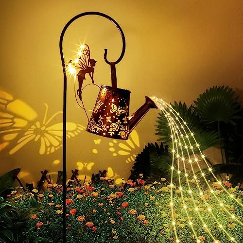 ACUYE Solar Garden Lights & Watering Can with 36 LED String Lights - Waterproof Butterfly & Elf Decorations for Patio, Porch, and Yard
