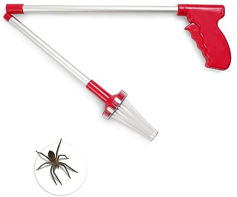 KEPLIN Foldable Spider Catcher, Bug Trap Catcher Extra Long with Handle, Safely Humanely Removes Spiders, Insects, Daddy Longlegs, Wasps, Bees and Moths, Original, (Red)