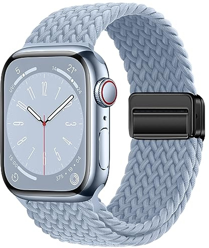 Qimela Sportband kompatibelt med Apple Watch Band 38 mm 40 mm 41 mm 42 mm 44 mm 45 mm 46 mm 49 mm kvinnor män magnetiskt stretchigt flätat sportband för iWatch-serien
