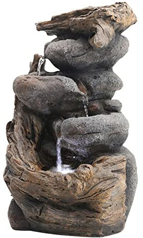 Fuente de Agua para jardín al Aire Libre Fuente de Agua para jardín Luz LED Interior Exterior Rocalla Estatua Cascada Cascadas de pie Fuentes para el Patio del hogar Decoration