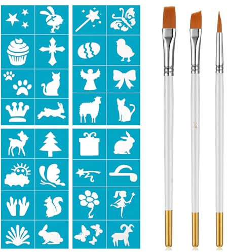 Tenare 4 Stück Ostern Malschablonen für Kinder mit 3 Nylon Kleinen Pinsel Zeichenschablonen für Osterei Schmetterling Hase zum Basteln und Zeichnen