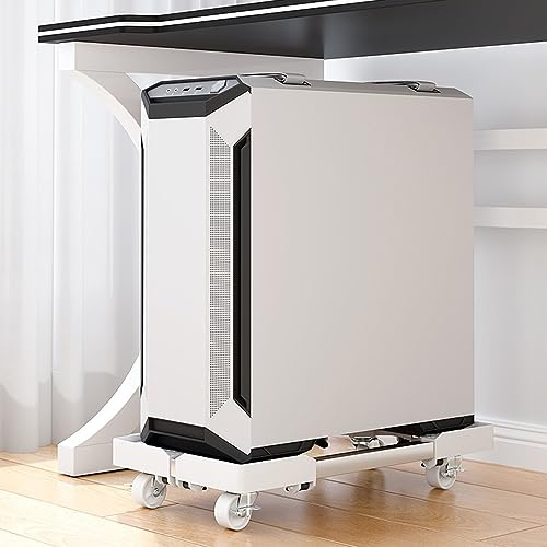 Niciksty Adjustable Mobile CPU Stand, Ventilated PC Tower Stand with 4 Rolling Caster Wheels for Gaming Office Desk Accessories (White)