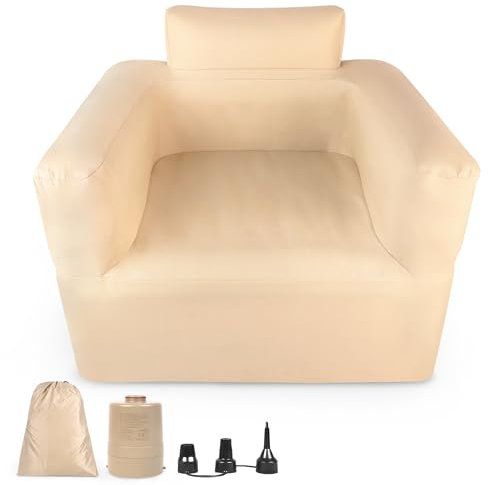 SUBTLETY Aufblasbares Sofa 1 Person Luftsessel mit Rücken, Armlehne & Luftpumpe Aufblasbare Couch Gaming-Liege Indoor Luftsofa für Outdoor Party, Reisen, Strand, Camping (97x78x75cm)