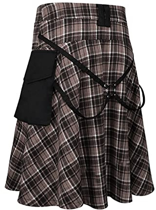 Duohropke Escocia Kilt Clásico Hombres Medieval Escocia Faldas Plisadas Empalme Escocés Falda Escocesa Nueva Utilidad Masculino Falda Retro Clásica Ropa Steampunk, marrón, XL