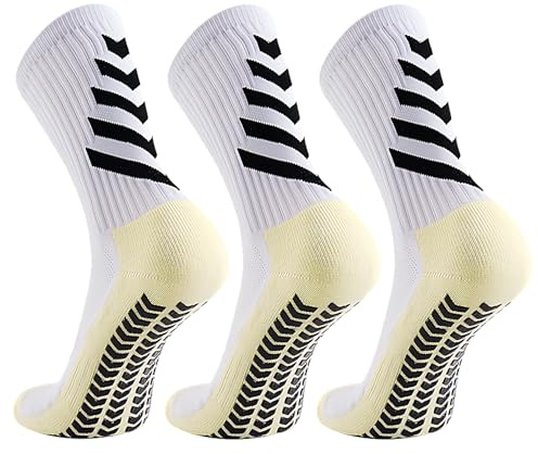 Anrbb 3 paia di calzini antiscivolo, unisex, traspiranti in cotone, suola in spugna, comodi per allenamento, trekking, corsa, ciclismo (EU 39-45), bianco