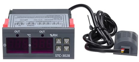 sourcing map STC-3028 - Controlador de temperatura LED digital de 10 A CC 24 V, pantalla digital inteligente, controlador de temperatura y humedad para frigorífico e invernadero