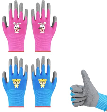 GXGM guanti da giardinaggio per bambini Guanti protettivi in ​​lattice, fatti a mano fai-da-te, lavori domestici quotidiani, pittura, attività all'aperto, 2 paia
