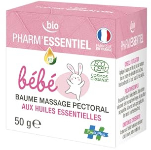 PHARM'ESSENTIEL BIO – Balsamo per massaggio al seno per bambini 50 g – Con oli essenziali biologici – 100% di origine naturale – A partire da 5 kg – Texture morbida – Dermatologicamente testato