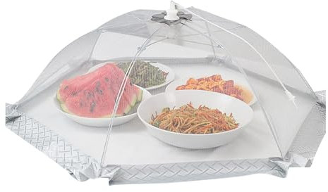 Penlimly Cloche Alimentaire Pliable en Maille, 60cm Couvercle de Nourriture Cloche à Fruits Anti Moucherons, Moustiquaire de Table pour Aliments Gâteaux Fruits Extérieur Maison Barbecue Pique-Nique