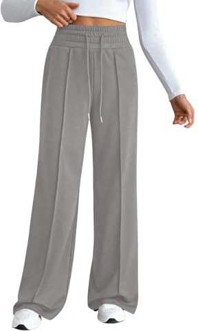 Leriya Fashion dam utsvängda byxor med hög midja, koreansk stil, joggingbyxor för kvinnor, eleganta collegeevent-byxor (finns i plusstorlek), LJUSGRÅ, 34