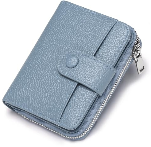 GAEKEAO Small Purses for Women Leather RFID Blocking Bifold Zipper Pocket Wallet Card Case Purse with ID Window
