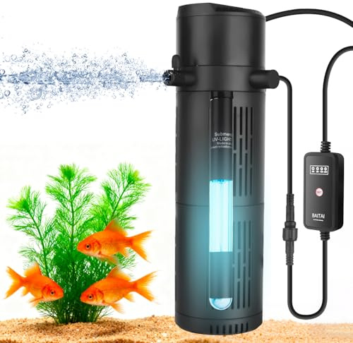 BAITAI 1200L/H UV Fish Tanks Filter with Timer,5-in-1 Internal Aquarium Filter with Aeration & Spray Bar for Freshwater & Saltwater, 120-400L Tanks
