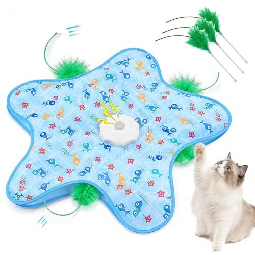 Juguete para gatos interactivo, juguete para gatos, autoempleo, 3 modos, juguete eléctrico para gatos, juguete de caza con sonido y luz para juegos, entrenamiento, escalada, 2 plumas móviles