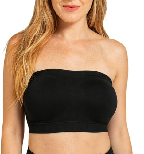 Axelbandslös och bygellös Bandeau-bh för total komfort, konvertibel Bandeau-behå, vadderade och sömlösa behåar för ökad komfort., svart, L