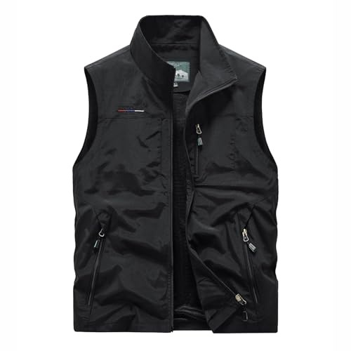 2026 été Gilet d'extérieur léger pour Homme, Veste de Travail décontractée sans Manches, Coupe Ample, Respirante et Confortable (Black, XXXXL)