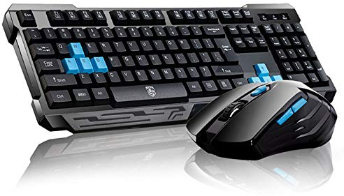 Keyboard Mouse Combos,Soke-Six Waterproof Multimedia 2.4GHz Wireless Gaming Keyboard with USB Cordless Ergonomic Mouse DPI Control For Desktop PC Laptop(Black)