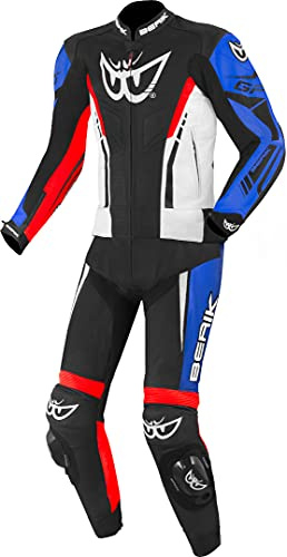 Berik Monza Tuta in pelle da moto a due pezzi, nero/bianco/rosso/blu, 52