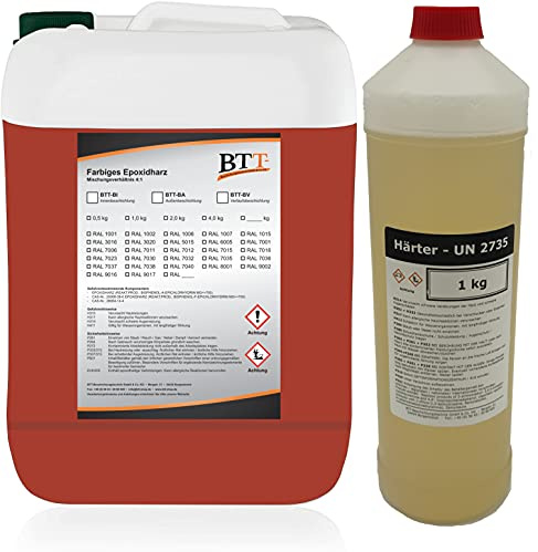 BTT-BI Epoxidharz Bodenbeschichtung RAL 3016 für 5m² Innen Fliesenlack Betonfarbe Industrieboden Garagenfarbe Kellerfarbe Wohnraum Gießharz Epoxy