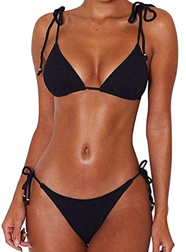 CheChury Femmes Maillot De Bain Deux pièces Ficelle de Cravate Halter Bikini Rembourré Réglable Triangle Bikini Classique Push-Up Brésilien