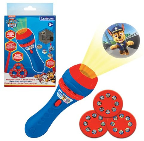 LEXIBOOK, Paw Patrol, Historias proyector, Linterna y proyector con 3 Discos, 24 imágenes, CREA Tus propias Historias, Azul/Rojo, LTC050PA