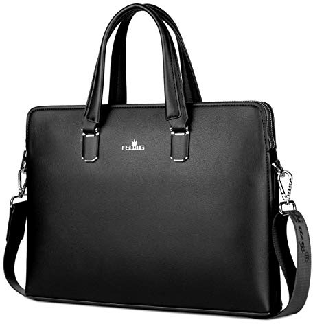 FSD.WG] Affärsväska läder portfölj axel laptop affärsväska för män, Svart, Large