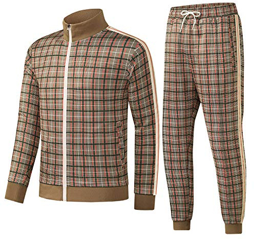 W JIANWANG Track Jogging Suits for Men Set Running Sweatsuits 2 Piece Casual Tracksuits Joggers Outfits Workout Sports Jacket and Pants 2101 Brown L