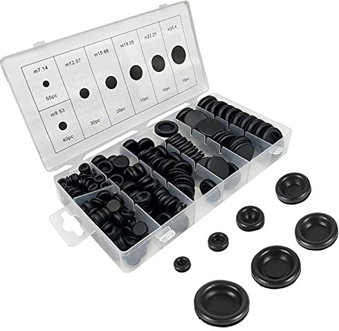 170 Stück Gummitülle Set, Schwarze Gummitülle Elektrischer Leiter Dichtungsring Kabeldurchführung Satz für Schutz von Drähten, Steckern und Kabeln (7 Verschiedene Größen)