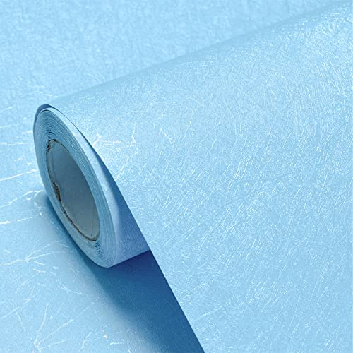Cohoo Home Blue Peel and Stick Wallpaper Silk Solid Light Blue Contact Paper for Walls Embossed Textured Self-Adhesive Removable Wallpaper Bedroom Bathroom Waterproof Drawer Liner 15.7inW 197inL