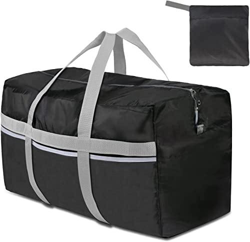 Foldable Travel Bag, 96L Extra Large Holdall Bag, Packable Duffle Bag, Lightweight Waterproof Duffel Bag, Black