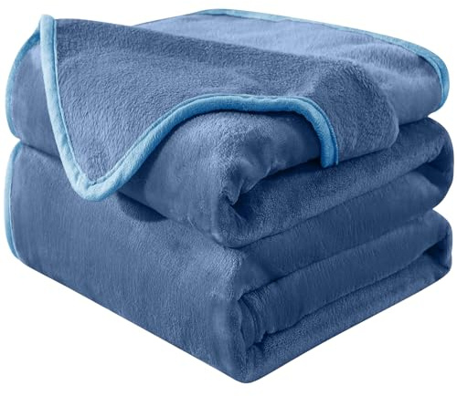 HOZY Coperta Plaid Pile, Coperta Letto Singolo/Matrimoniale 150 x 200 cm Flanella, Coperta Divano Grande Caldo Morbida - Blu lavato