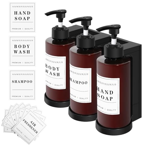 HNCY 3 Pezzi Dispenser Doccia Muro, Dispenser Sapone Bagno, Dispensers Sapones Muro Senza Foratura, Balsamo Dispensers Shampoo e Bagnoschiuma, 3x300ML Erogatore Sapones Liquido per Bagno, Cucina