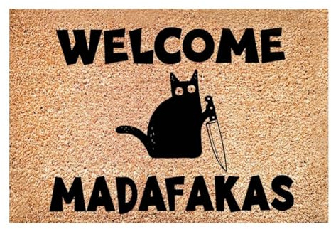 Wanjorlay 1 tappetino Dark Cat Welcome Madafakas, stampa totale, decorazione per la casa, cucina e bagno, regali divertenti