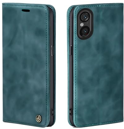 LBH Handyhülle für Sony Xperia 5 V in Petrol Blau mit Karten- und Geldfach Smartphone Hülle mit Standfunktion Flip Case Schutzhülle Magnetverschluss Vintage