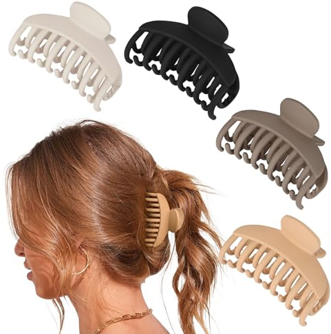 DEEKA 4 pinzas para el pelo de 2.5 pulgadas, dientes de doble fila mate, pinzas de pelo gruesas, medianas y finas, para mujeres (beige, marrón, negro)